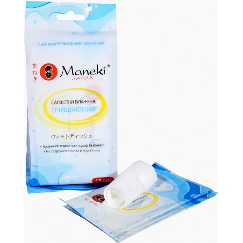 Влажные салфетки MANEKI Kaiteki антибактериальные очищающие в индивидуалной упаковке 15 шт