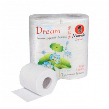 Бумага туалетная MANEKI Dream 3 слоя с ароматом утренней свежести 4 рулона в упаковке 23 м