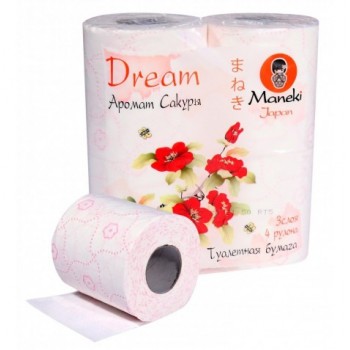 Бумага туалетная MANEKI Dream 3 слоя с ароматом сакуры 4 рулона в упаковке 23 м
